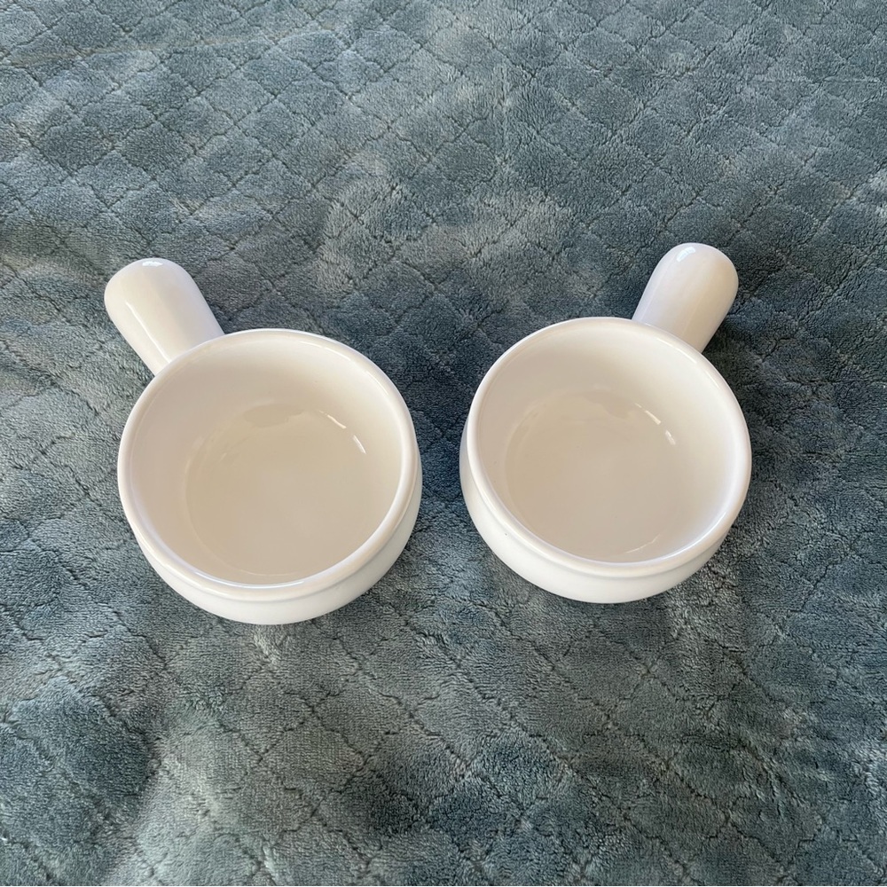 Williams Sonoma White Ceramic Onion Soup Bowls Handles Portugal Set of 2